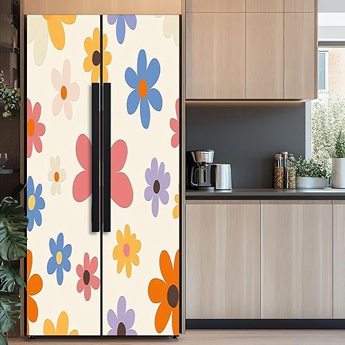 Miniatura 3 de Adhesivo de vinilo autoadhesivo para refrigerador, diseño floral de los años 70, diseño de margaritas groovy, estilo retro, estilo ingenuo, puerta