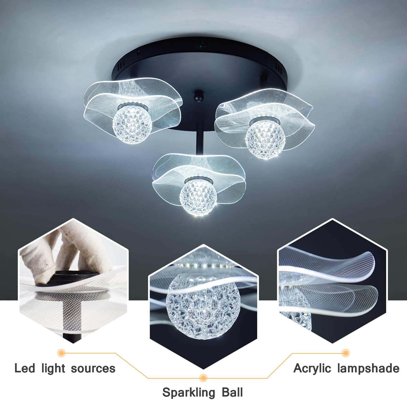 CVKASH 3-Light Semi Flush Mount Black LED Ceiling Light Fixture Matte ...