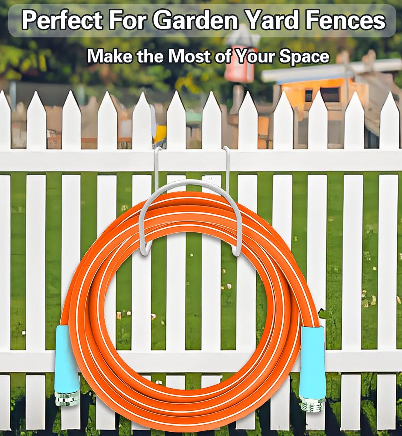 Heavy Duty Garden Water Hose Organizer Holder Fence Wall Mounted Water Hose Hanger for Garden Yard Sturdy Garden Hose Reel Hooks for 400Ft Water Hoses Extension Cords (WHITE) image 4