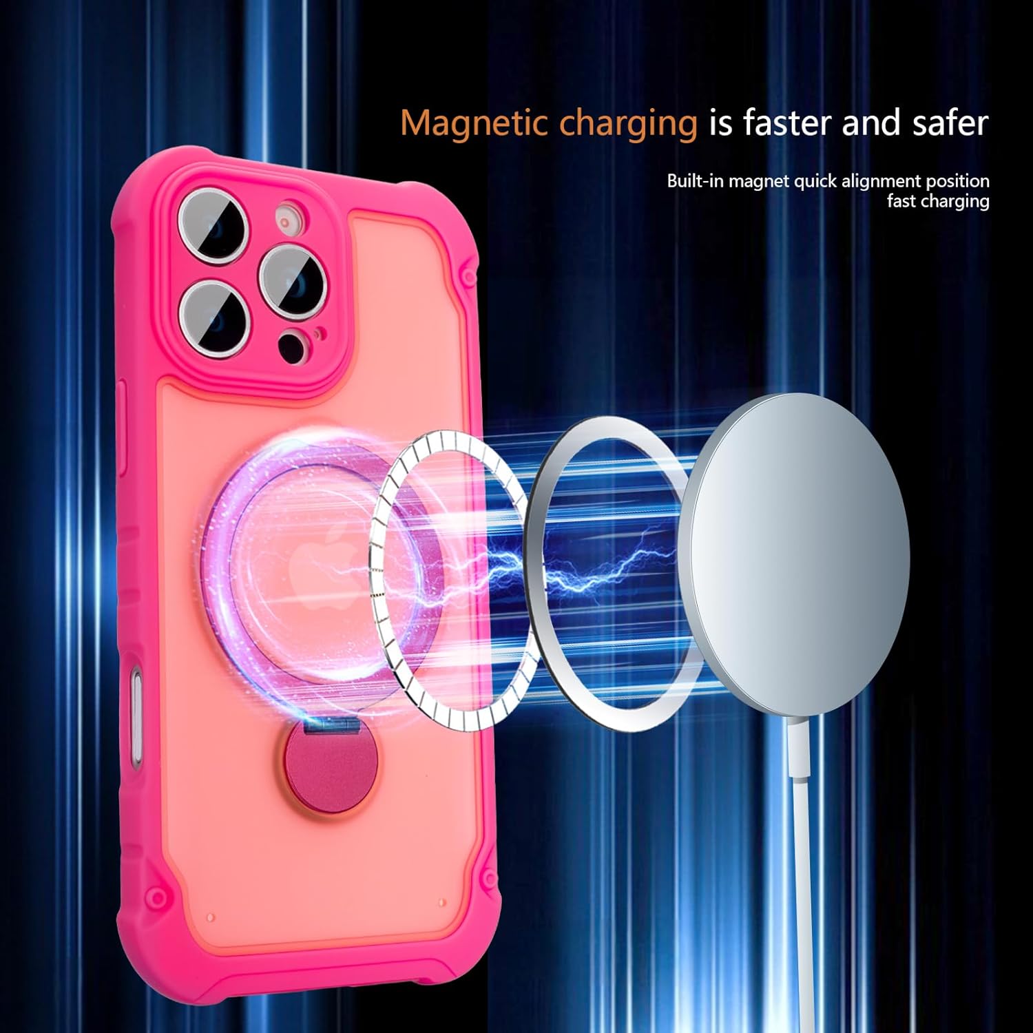 Magnetic for iPhone 16 Pro Max Case with Invisible Stand, [Military-Grade Drop Protection] [Full Camera Protection] Slim Translucent Matte Back Shockproof Case for iPhone 16 Pro Max, 6.9" (Hot Pink)