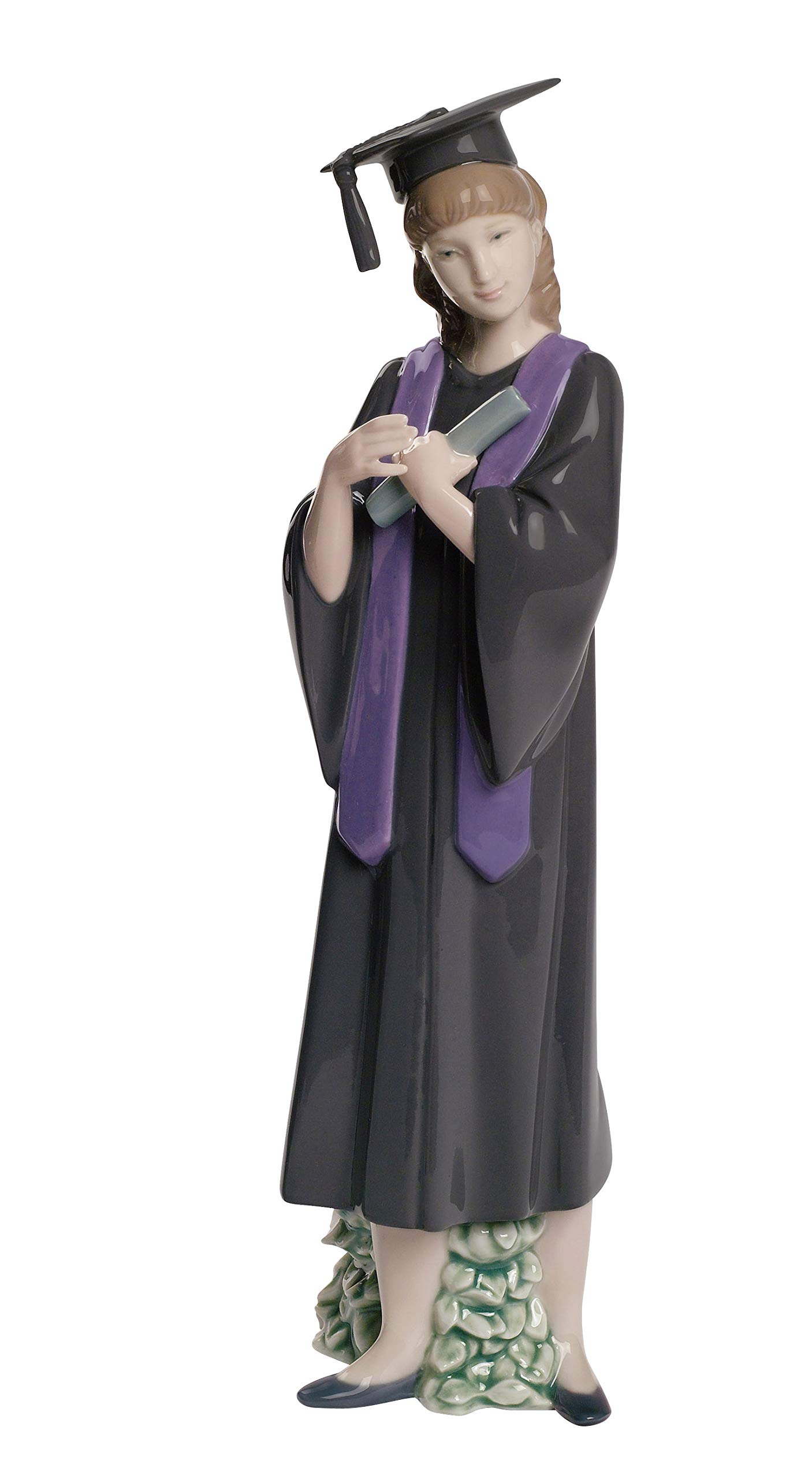 NAO Graduation Joy. Decorative Figurine of a Graduate in Gloss Porcelain. Ornamental Graduation Sculpture with Gown and Diploma to Celebrate Academic Achievement
