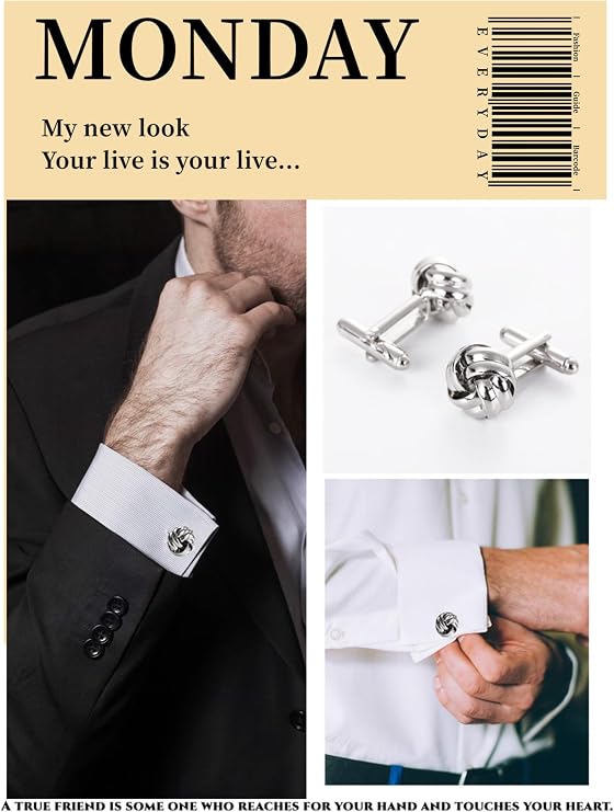 Knot Twisted Cufflinks - Men's Fashion Shirt Alloy Accessories (1 Pair, Silver)