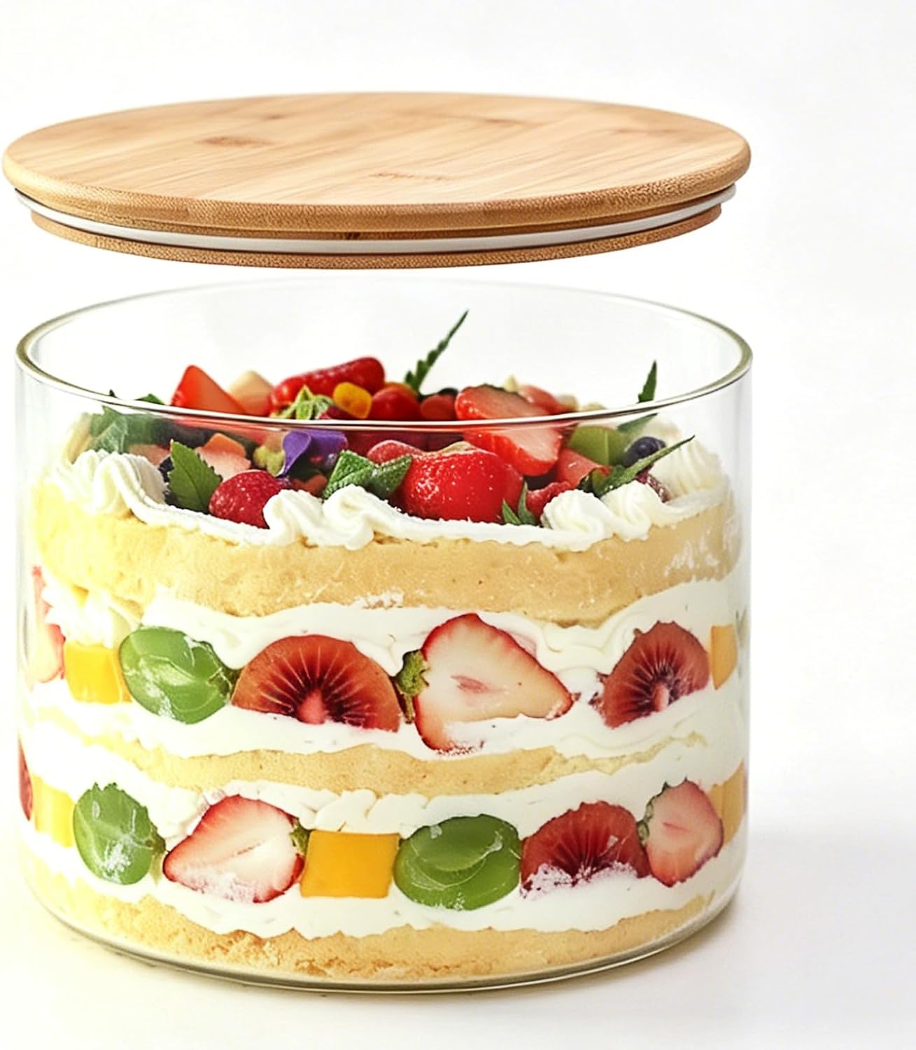 Etolies 130oz Glass Trifle Bowl with Lid,Large Salad Bowl,Glass Mixing Bowl,8 inches Serving Bowl for Cake,Salad,Fruit,Baking,Popcorn,Ice Cream,Dessert and Party DIY,BPA Free,Oven,Dishwasher Safe