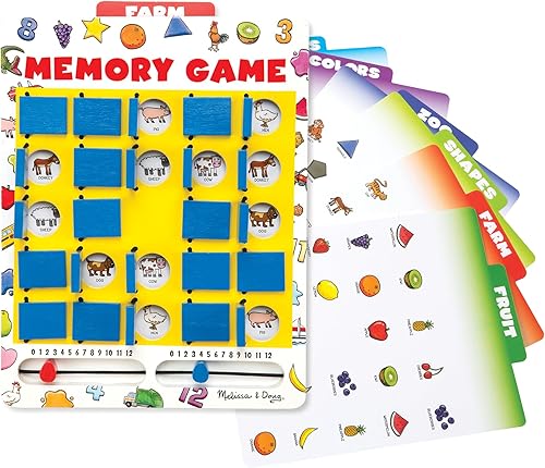 Melissa & Doug Flip to Win Travel Memory Game - Wooden Game Board, 7 Double-Sided Cards Road Trip Essentials for Kids, Hangman for Kids, Memory Toy