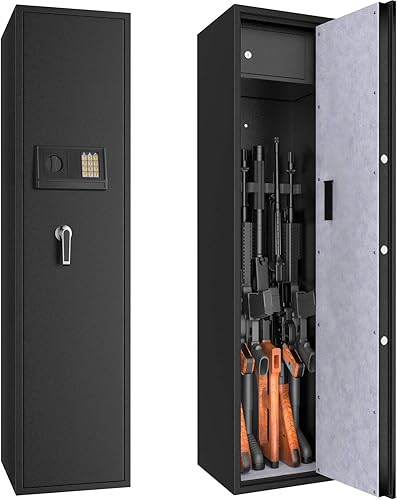 Miniatura 9 de Goplus Caja fuerte para pistola de rifle, caja fuerte grande y larga con caja de bloqueo de pistola separada, caja de seguridad de 5 armas con