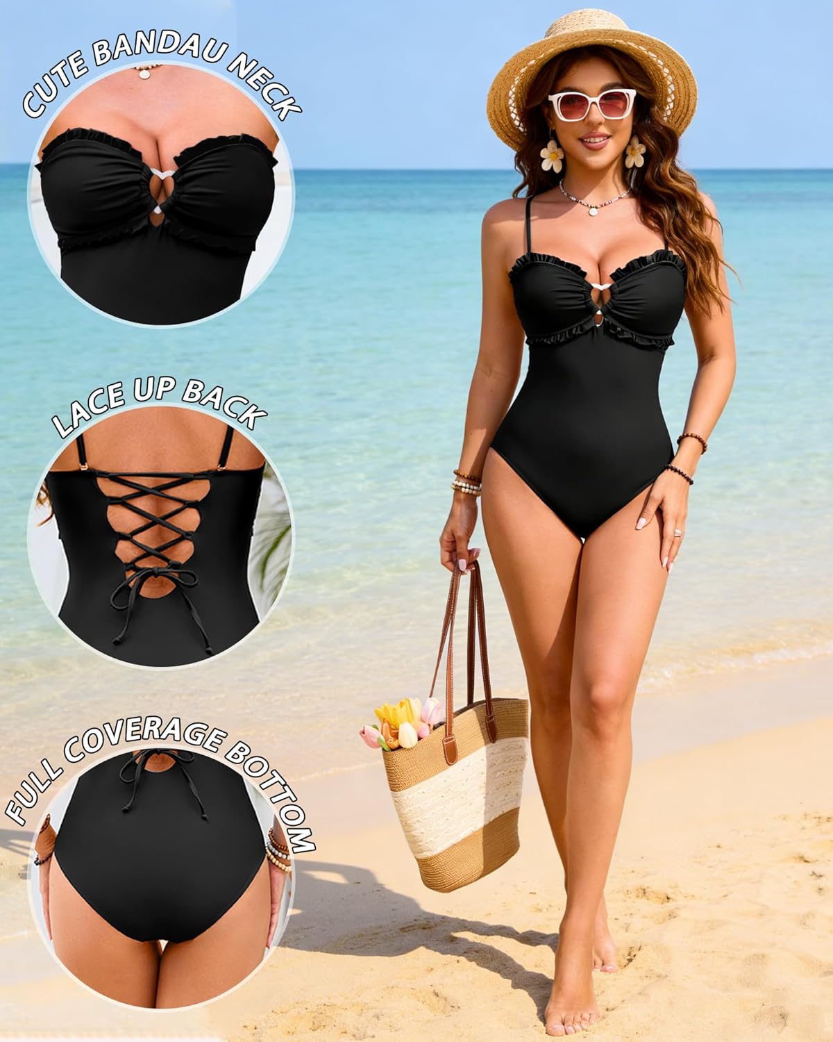 DaiLiWei One Piece Swimsuits for Women Strapless Bathing Suit Tummy Control Teens Full Coverage Swim Suits Bandeau Swimwear - Image 4