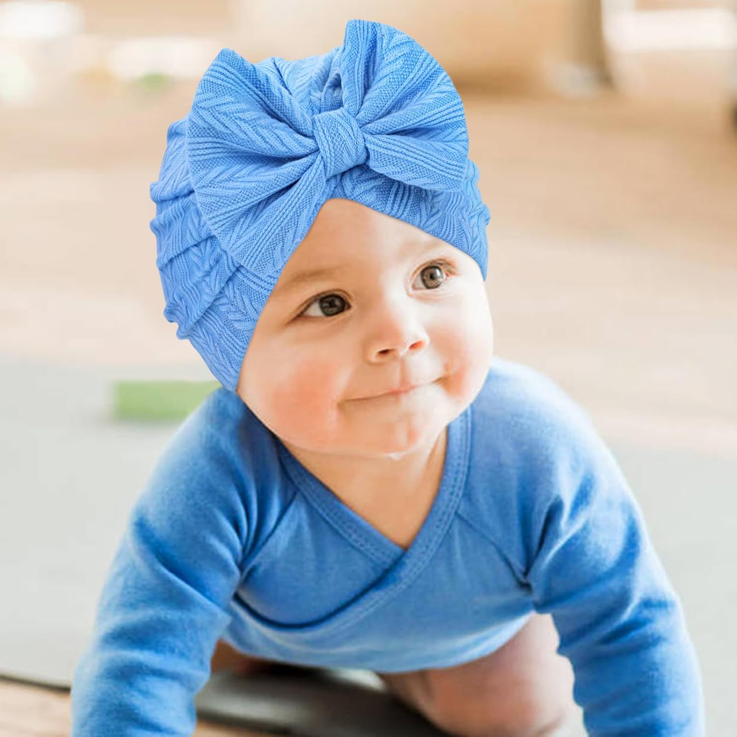 Cinaci 4 Pieces Baby Girls Turban Hats with Bow Newborn Hospital Caps Bonnets Beanies Headwraps for Infants Toddlers - Image 6