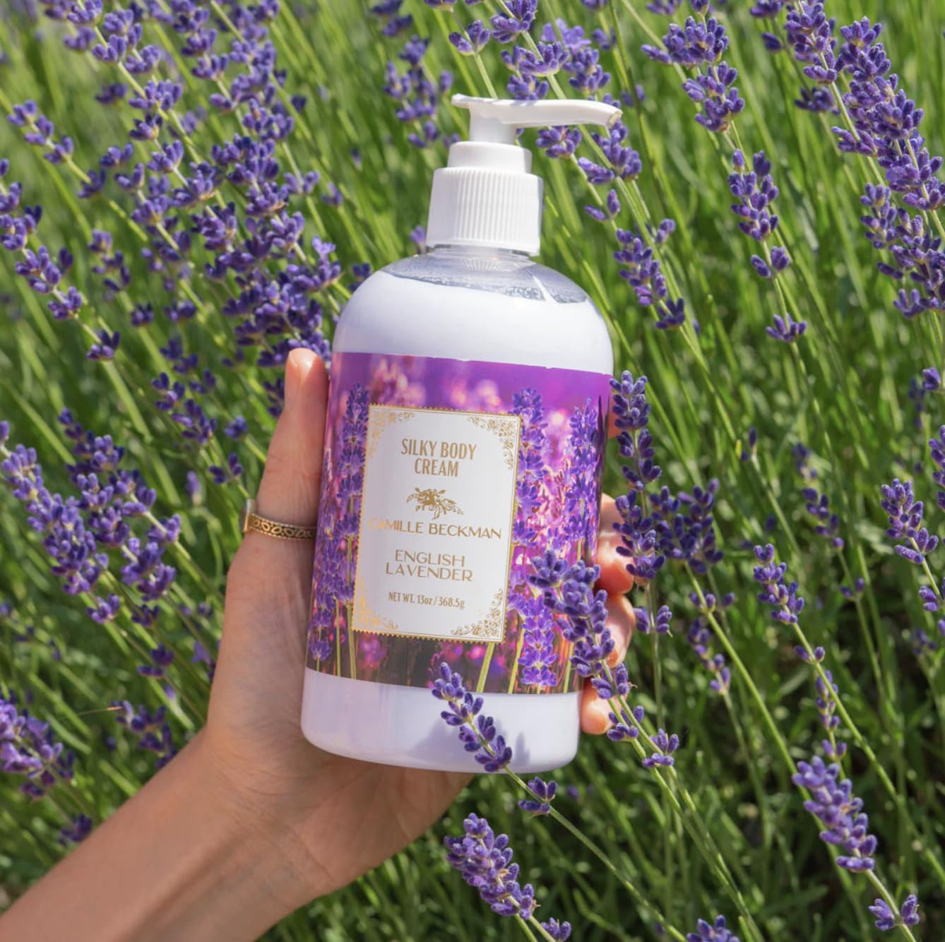 Camille Beckman Essentials Gift Basket, English Lavender, Glycerine Hand Therapy 6 oz, Silky Body Cream 13 oz, Hand and Shower Cleansing Gel 13 oz, Glycerine Soap 3.5 oz