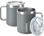 2 pcs Mug de café isolé, BJPKPK 14oz Tumbler isolé avec couvercle, tasses à café en acier inoxydable avec couvercle antidérapant