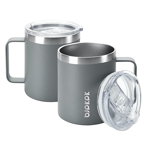 Vista 19 de BJPKPK 2 tazas de café aisladas, vaso aislado de 14 onzas con tapa, tazas de café de acero inoxidable con tapa a prueba de salpicaduras, color negro