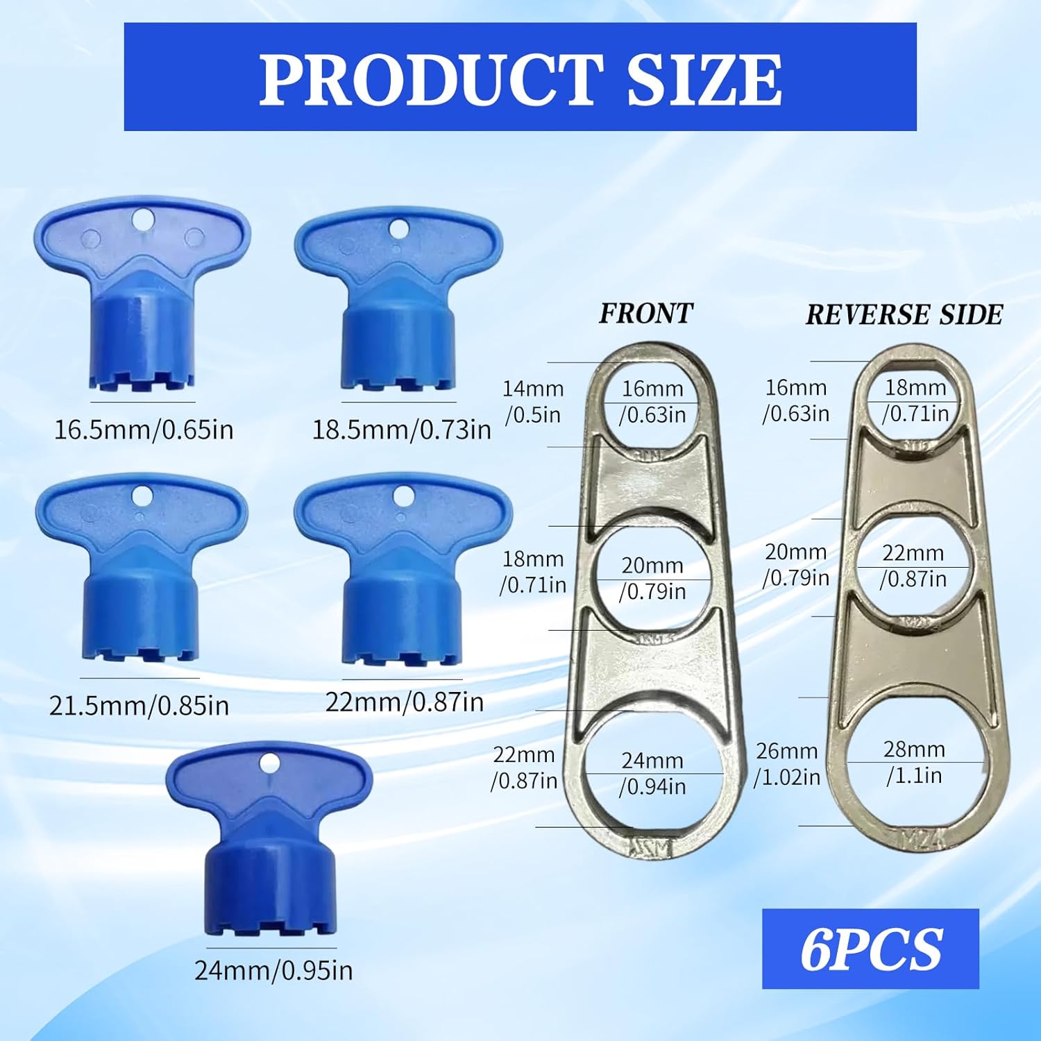 Tap Aerator Key Removal Tool and 5 Pieces Tap Descaler Attachment, Tap Wrench Universal Aerator Removal Tool for M16.5 M18.5 M21.5 M22 M24 (5 Sizes)