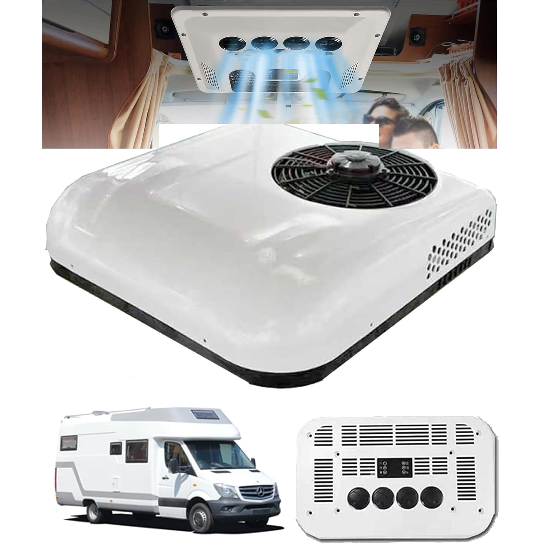 Aire Acondicionado 12V para Caravana y Camión con Función de Frío, Refrigerante, Adecuado para Autocaravanas, Blanca