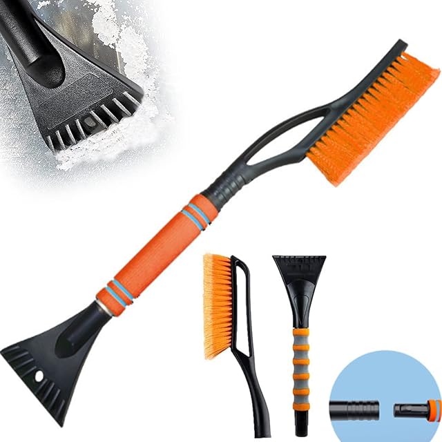 Tuofang Car Ice Scraper with Broom, 2-in-1 Removable Ice Scraper, Snow Car Broom with Non-Slip Foam Handle for Cars, Trucks and SUV Windscreen, Home Windows (67 cm) (Orange)