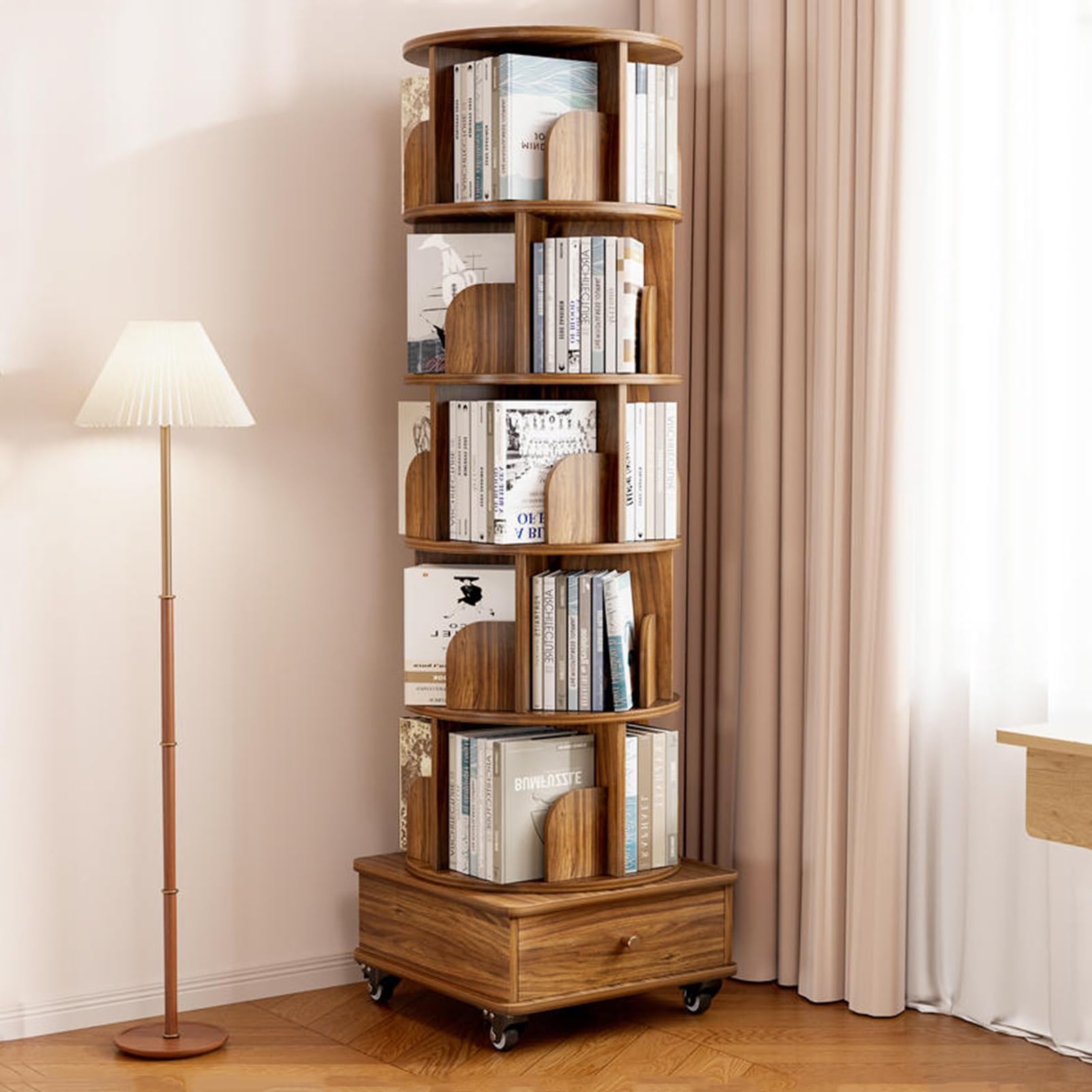 IBUYKE TBC004H Roterende boekenkast met 5 niveaus, staand rek, boekentoren voor kinderen, 360 graden verticaal draairek, multifunctioneel houten boekenrek voor slaapkamer, woonkamer, rustiek bruin IBUYKE TBC004H Roterende boekenkast met 5 niveaus, staand rek, boekentoren voor kinderen, 360 graden verticaal draairek, multifunctioneel houten boekenrek voor slaapkamer, woonkamer, rustiek bruin