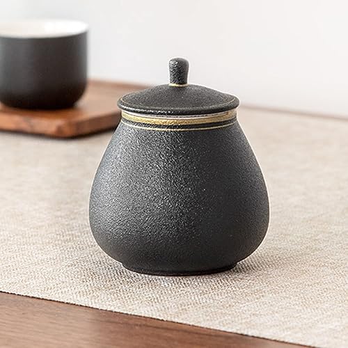 Miniatura 3 de CAGFINY Recipiente de té de cerámica estilo japonés para té, café, azúcar, tarros de cerámica tradicional para cocina, negro y dorado