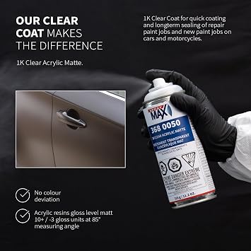 SprayMax 1K Acrylic Matte Clear Coat | Fast-Drying Acrylic Clear Coat Spray Paint for Cars, Crafts & Metal | Smooth Matte Finish, Weather & Scratch Resistant | Professional Grade 11.3 oz