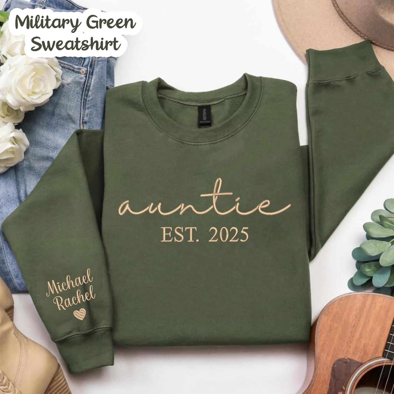 GODMERCH Custom Thread Color Embroidered Sweatshirt Design Your Own, Personalized Add Your Own Custom Text Sweatshirt - Image 4