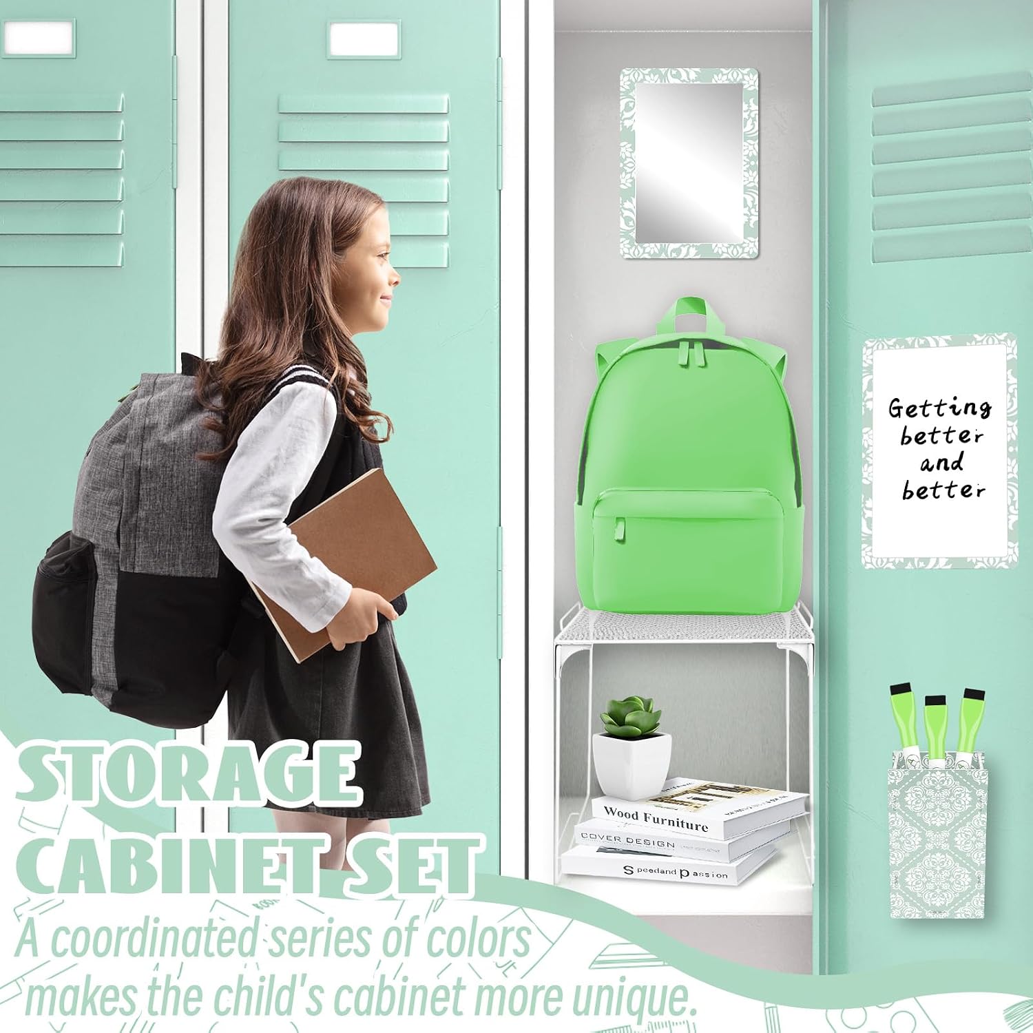 Denylo pro Magnetic Locker Accessories Kit White and Green Back to School Essentials Locker Organizer Supplies Include Mirror Whiteboard Pen Shelf Pencil Case Magnet Back to School Essentials image 5