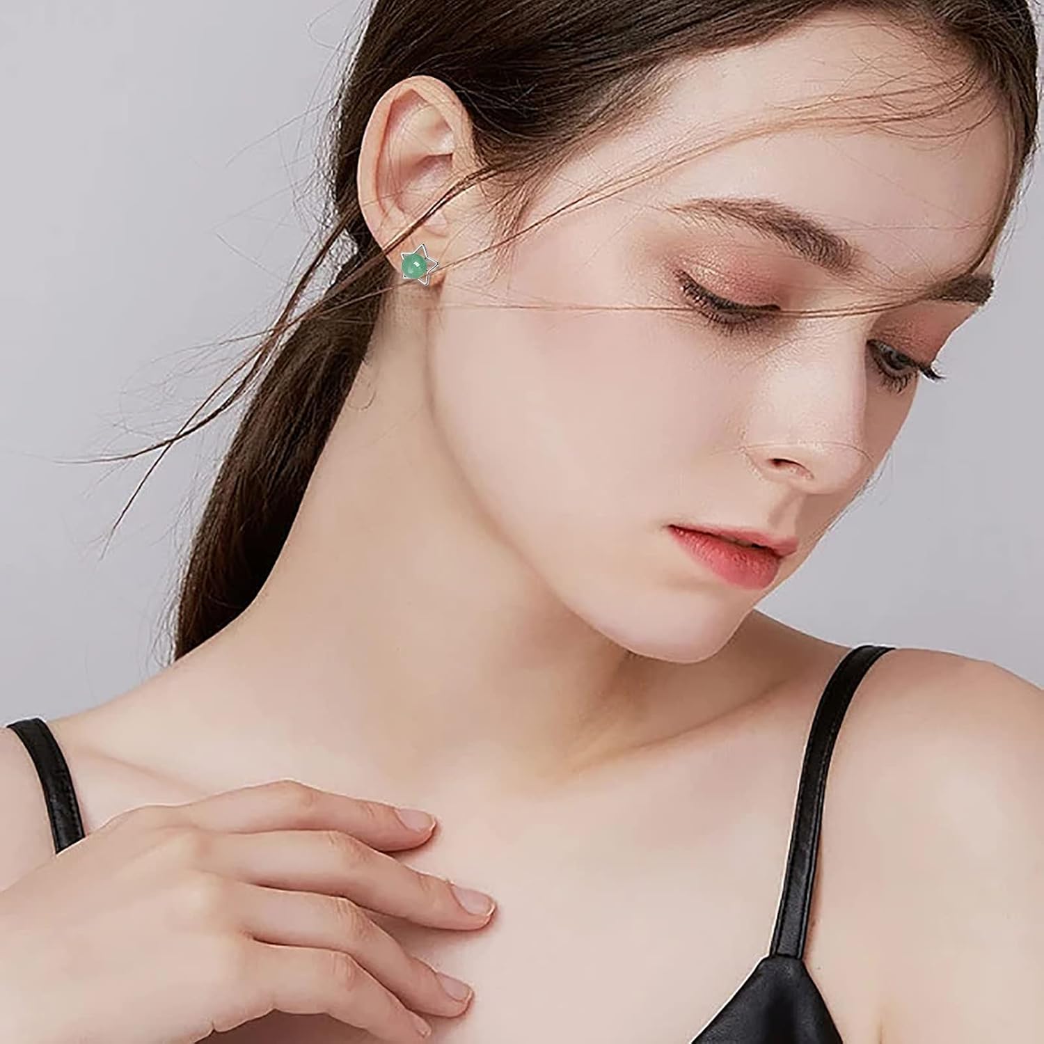 Jade Earrings Studs,Green Jade Earrings for Women,925 Sterling Silver Earrings Studs for Sensitive Ears,Handmade Jade Earrings for Birthday Anniversary - Image 5