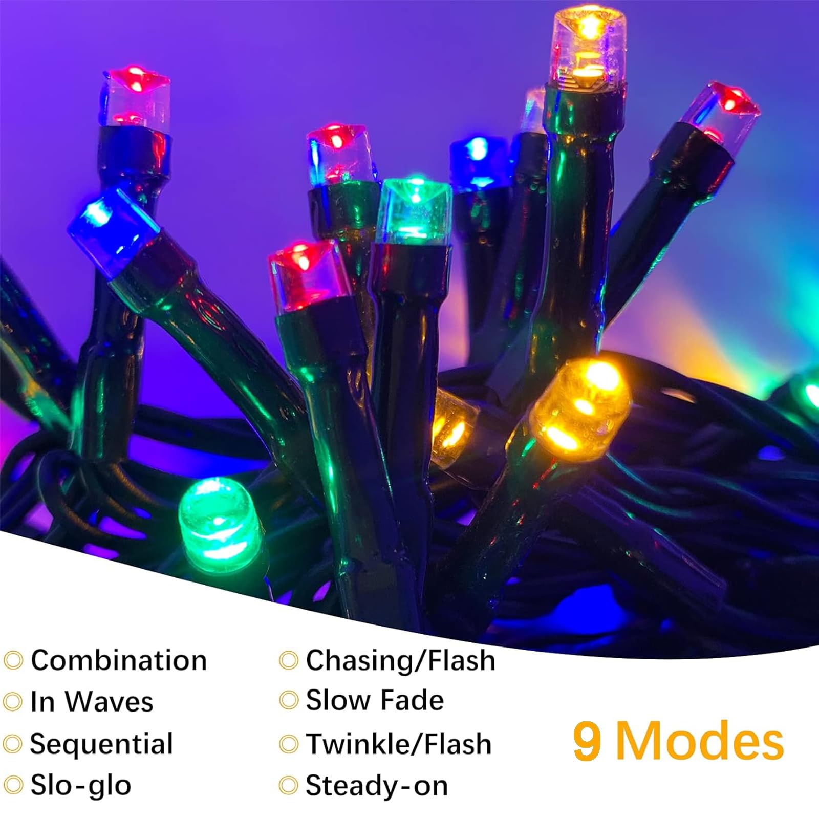 Cadena de luces con pilas, 200 ledes, 20 m, cadena de luces LED para exterior e interior, con temporizador, 9 modos, funciona con pilas, para Navidad, jardín, cable verde, impermeable