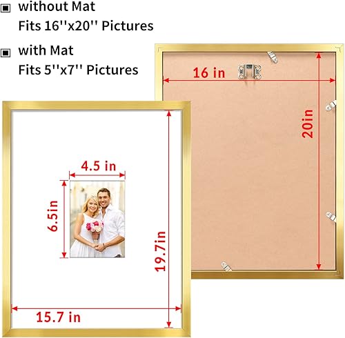 Miniatura 3 de LaVie Home Marco de fotos de 16 x 20 pulgadas, color dorado, marco de madera de 16 x 20 pulgadas, para fotos de 5 x 7 pulgadas con paspartú, para