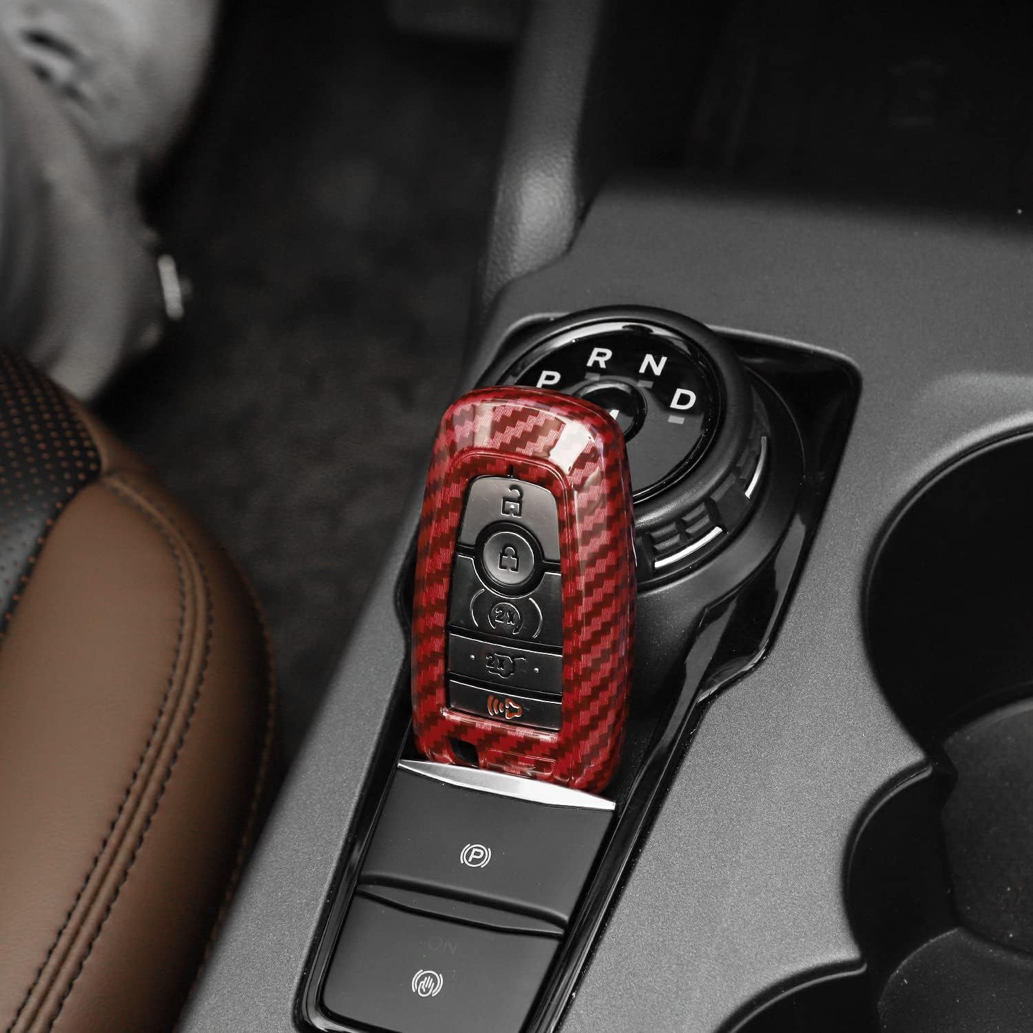 RT-TCZ Key Fob Case Cover Key Holder Protection Shell Accessories for Ford F150 & Explorer 2018-2023,for Ford Bronco & Bronco Sport 2021-2023,Red Carbon Fiber
