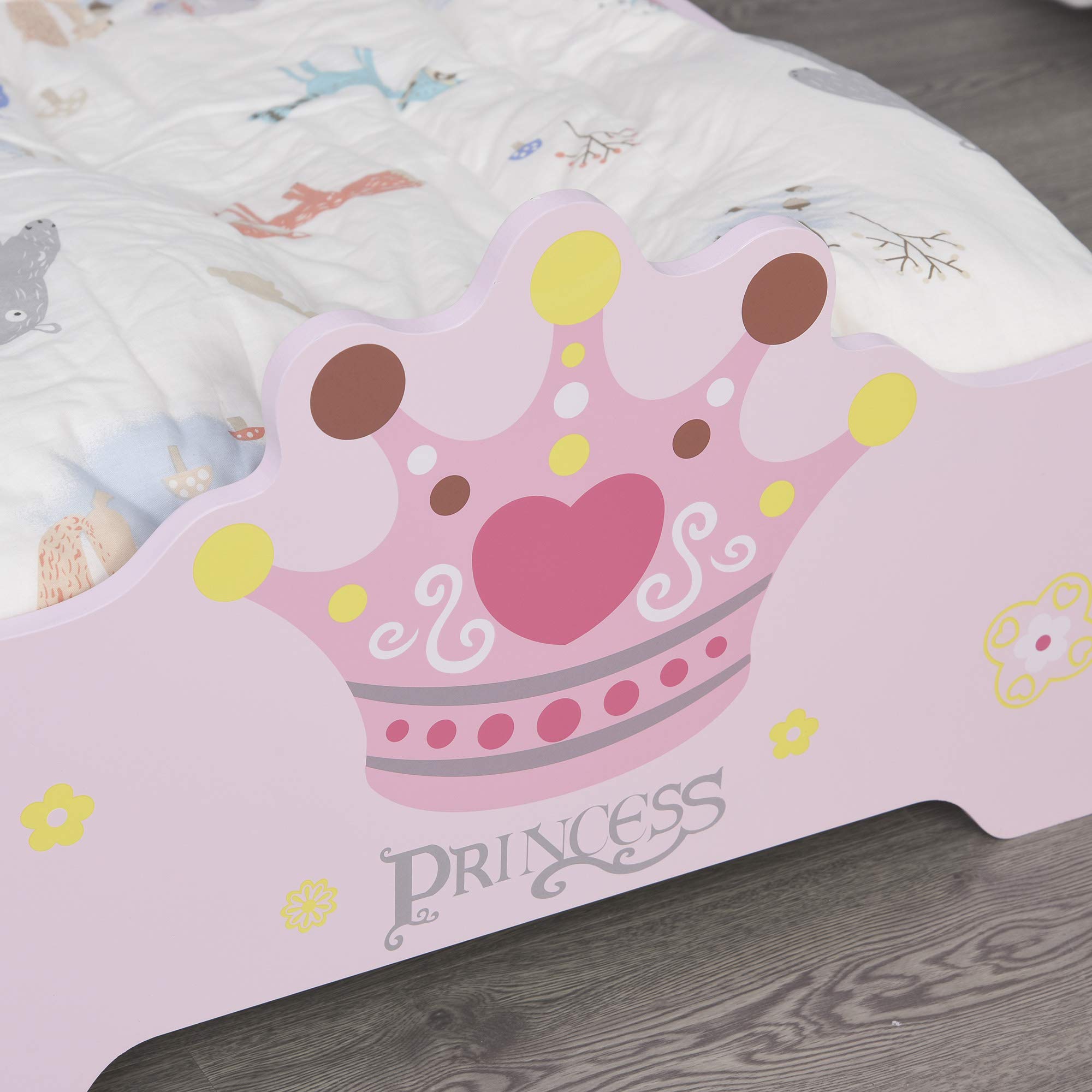 HOMCOM Lit Enfant 140 x 70 cm - lit d'enfant Design Princesse Motif Couronne - sommier à Lattes Inclus - MDF Contre-plaqué Rose