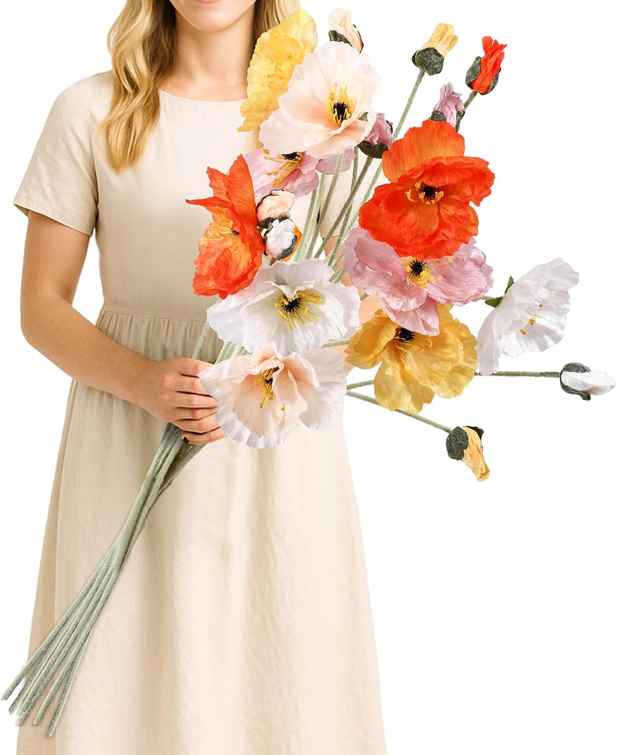 10 Pcs 43.3" Colorful Artificial Poppy Flowers Fake Silk Poppies Long Stem Artificial Flowers for Tall Vase Wedding Party Home Office Decor