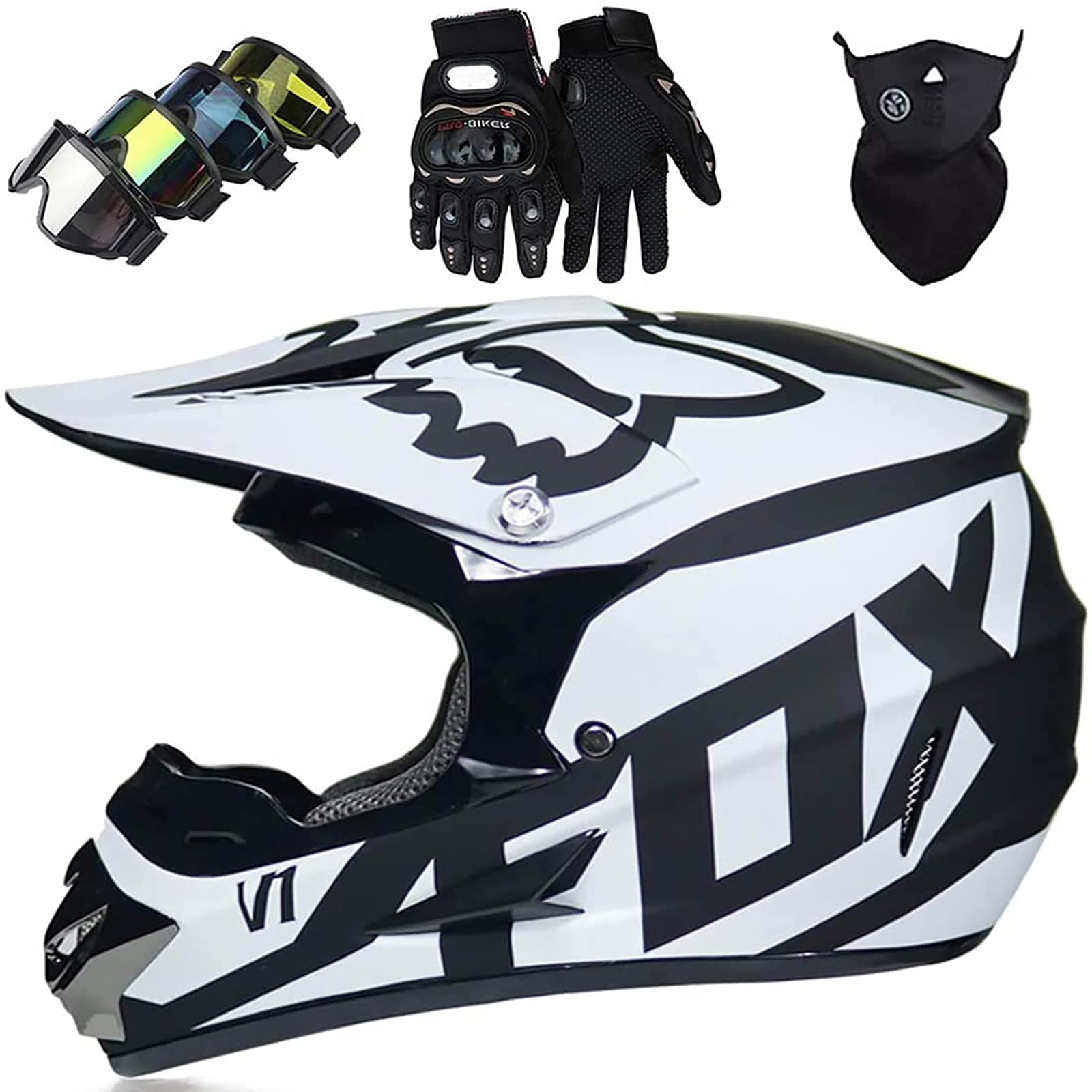 TIANMIAOTIAN Motocross Helmet,Full Face Helmet with Goggles Gloves Mask Crash Helmet Unisex Used for Motorbike Helmet Mountain Bike Helmet