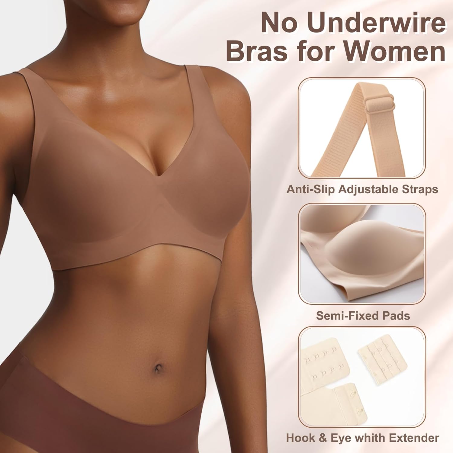 Jelly Wireless Bras for Women No Underwire Deep V Push Up Seamless Bras Comfortable Tshirt Bralettes Everyday Bras - Image 2