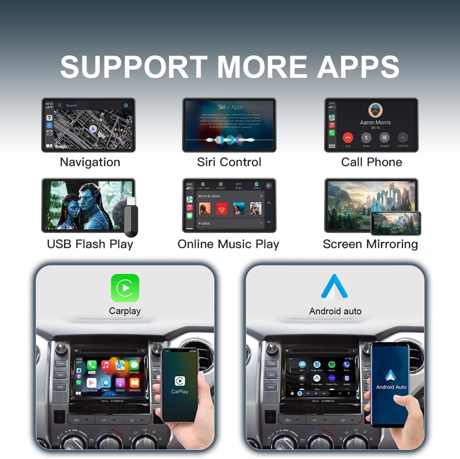 Toyota Wireless CarPlay/Android Auto Dongle | Plug & Play for 2014-2019 Sienna, Prius, Tacoma, Tundra, Highlander, RAV4, 4Runner with Entune 2.0 | Works with OEM Camera & Controls​