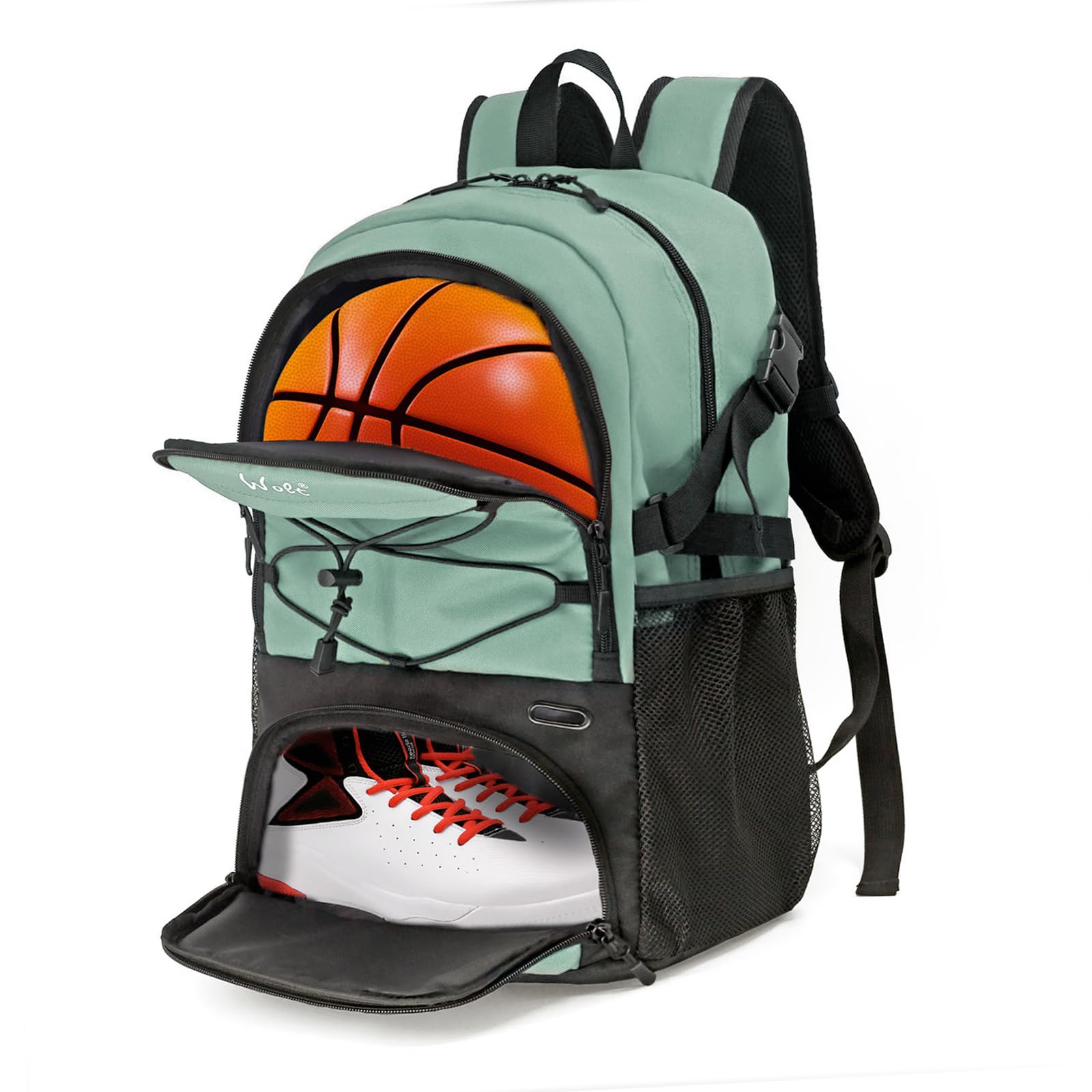 Football Bag with Boot Compartment Basketball Backpack with Ball Holder Sports Backpack with Water Bottle Pocket for Men and Women, Black