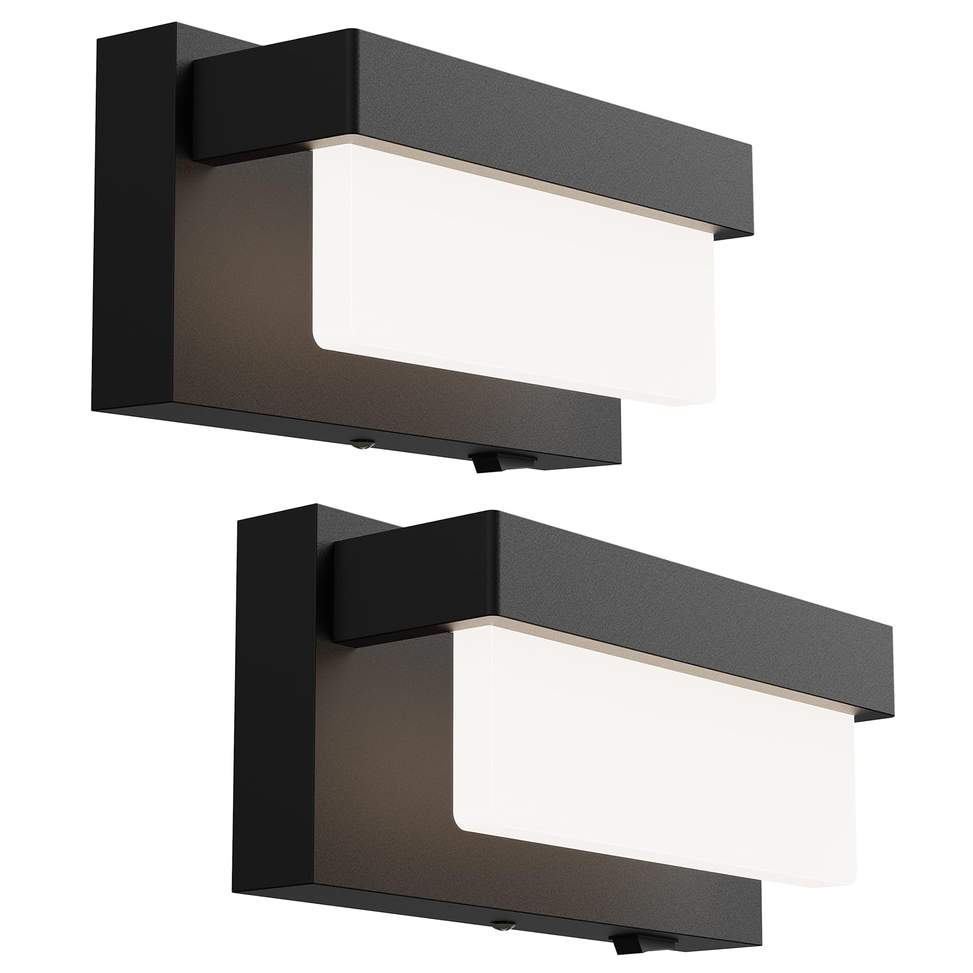 Switched LED Wall Sconce Set of 2, Indoor 8 inch 12 Watt 4000K Wired Black Wall Mounted Sconce Light with On/Off Switch, Frosted Arcylic Shade Sconces