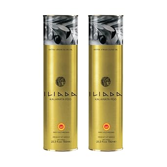 Iliada Kalamata PDO Extra Virgin Olive Oil, 750ml Round Tin | Multi-Awarded | Single Region 100% Greek | Monovarietal Koroneiki | Cold Press | Polyphenol Rich | Chefs Favorite [Pack of 2]