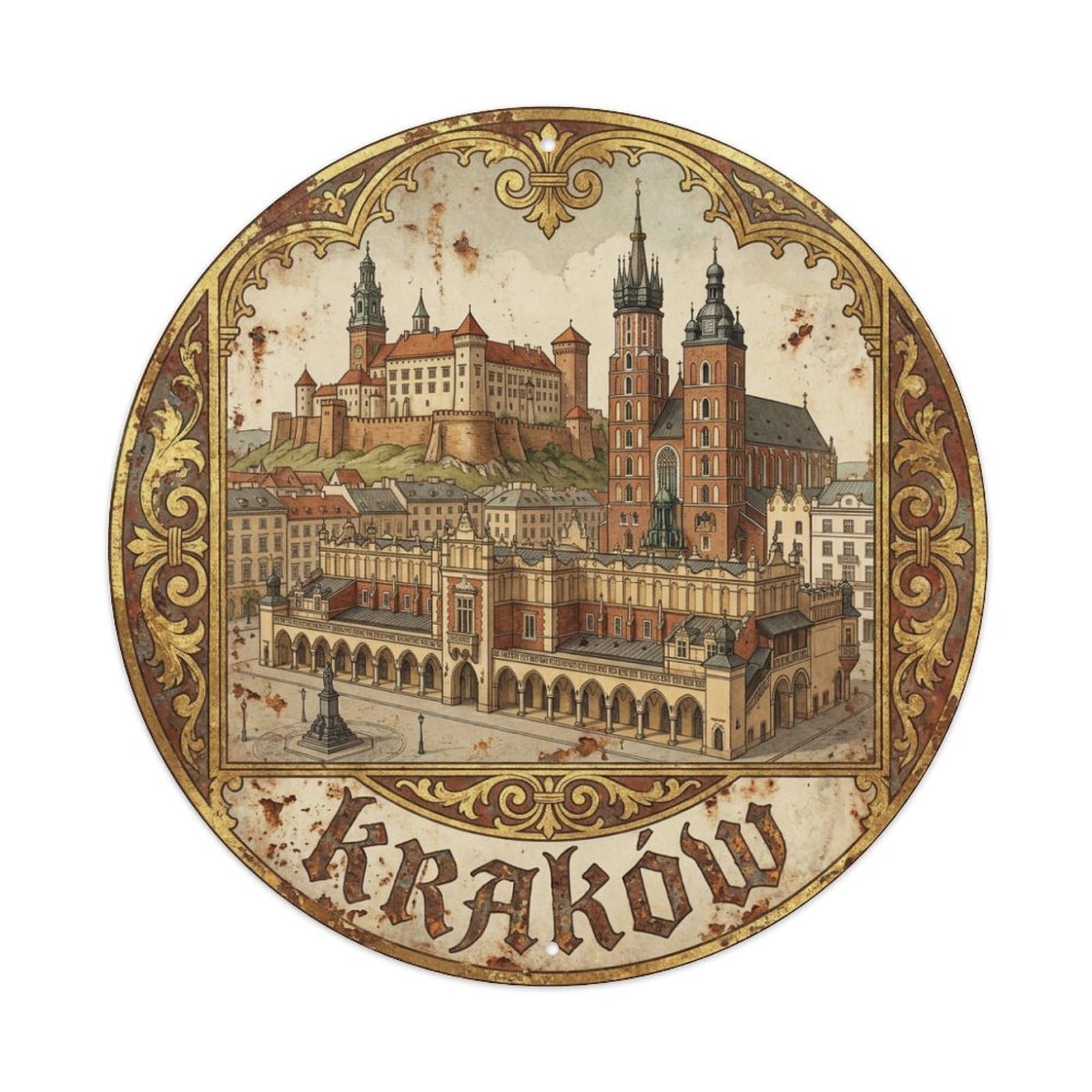 Travel Vintage Poland Krakow Metal Tin Sign