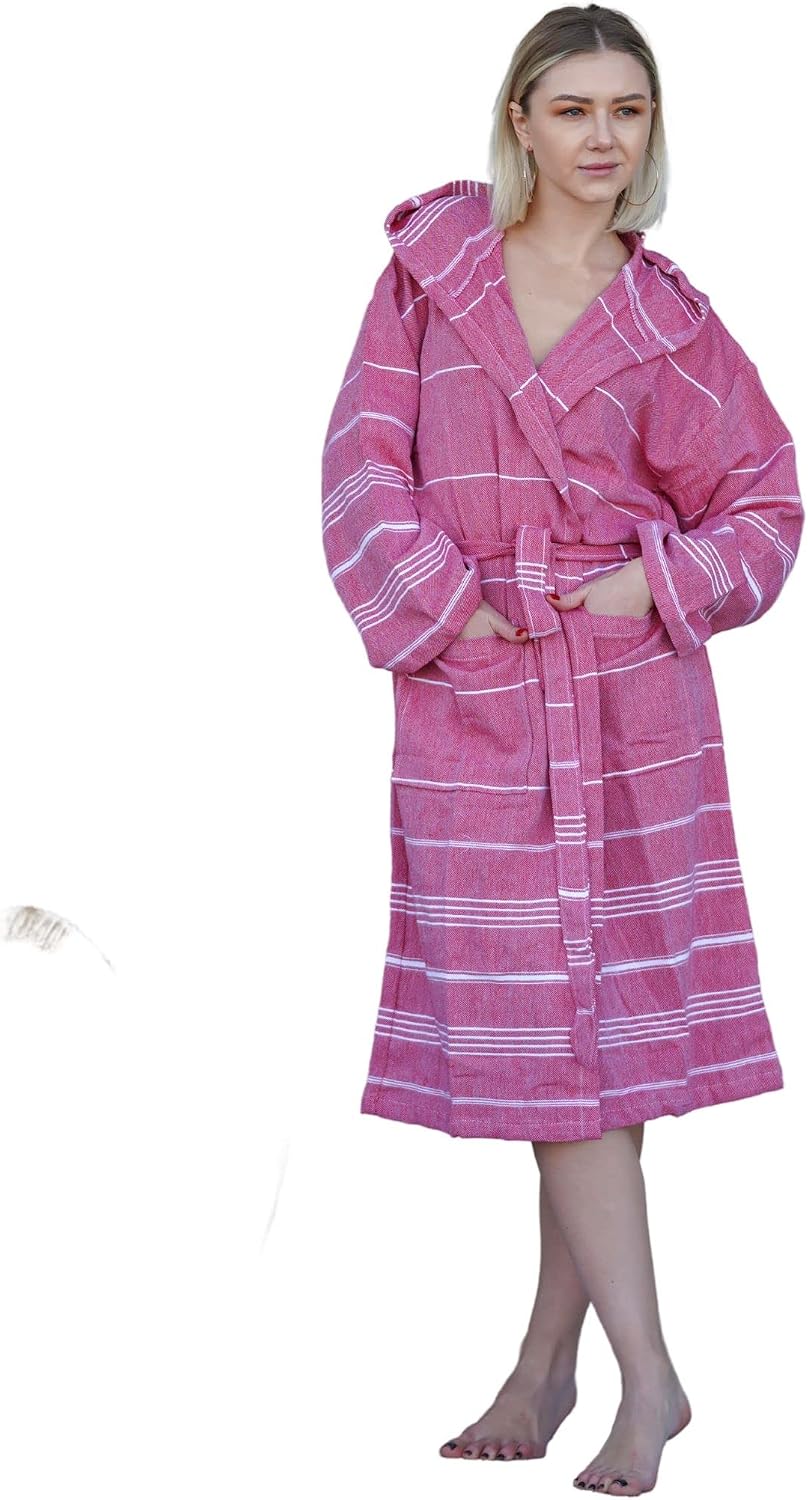 Basic Layers Turkish Cotton Bathrobe for Men and Women – Hooded Soft Robe for Bath, Beach, Pool