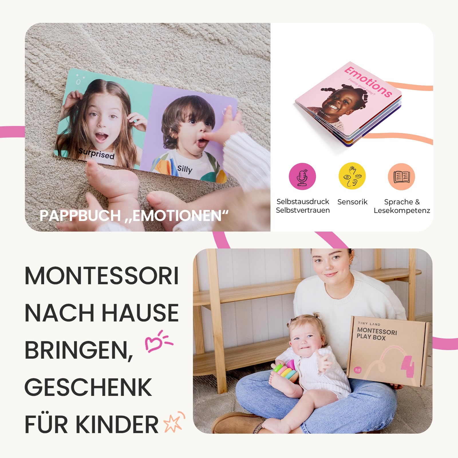 Tiny Land Montessori Holzspielzeug für Babys 10-12 Monaten mit Stapelspiel