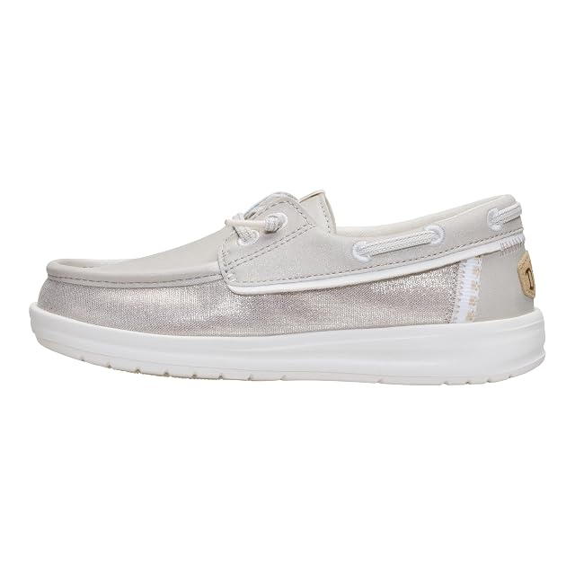 HEYDUDE HEYDUDE Boy's Youth Wells Classic Slip On Shoe, Platinum Size 6 | Lightweight Easy On Kids Shoe with Elastic Laces