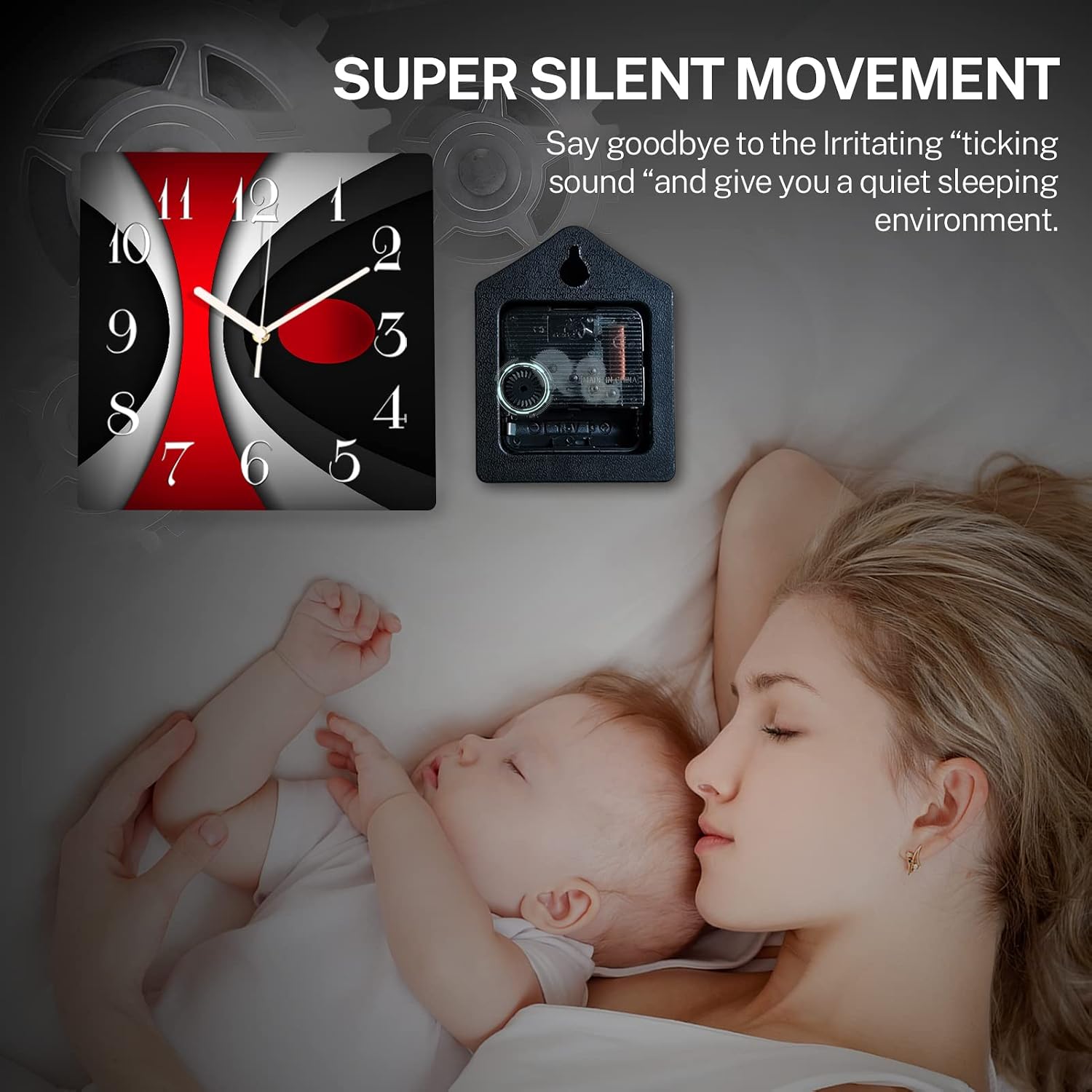 ArtSocket Wooden Wall Clock Silent Non-Ticking, Red Black Grey Modern Irregular Abstract Wooden Square Rustic Coastal Wall Clocks Decor for Home Kitchen Living Room Office, Battery Operated(12 Inch)