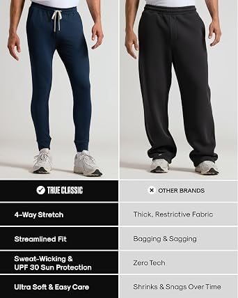 True Classic Sweatpants for Men Joggers for Men with Pockets, Novelty Fleece & Breathable 4-Way Stretch Mens Sweat Pants