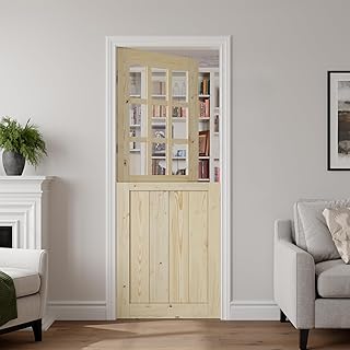 SMARTSTANDARD 30" x 80" Dutch Door Slab，9-Lite Frosted Glass Split Half Doors with Hinges, Natural Pine Wood