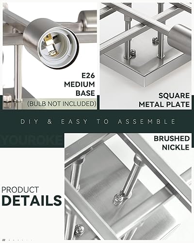 Miniatura 3 de Lámpara de techo semiempotrada de 6 luces, níquel cepillado industrial cerca del techo, moderna base E26 Sputnik lámpara de techo para cocina,