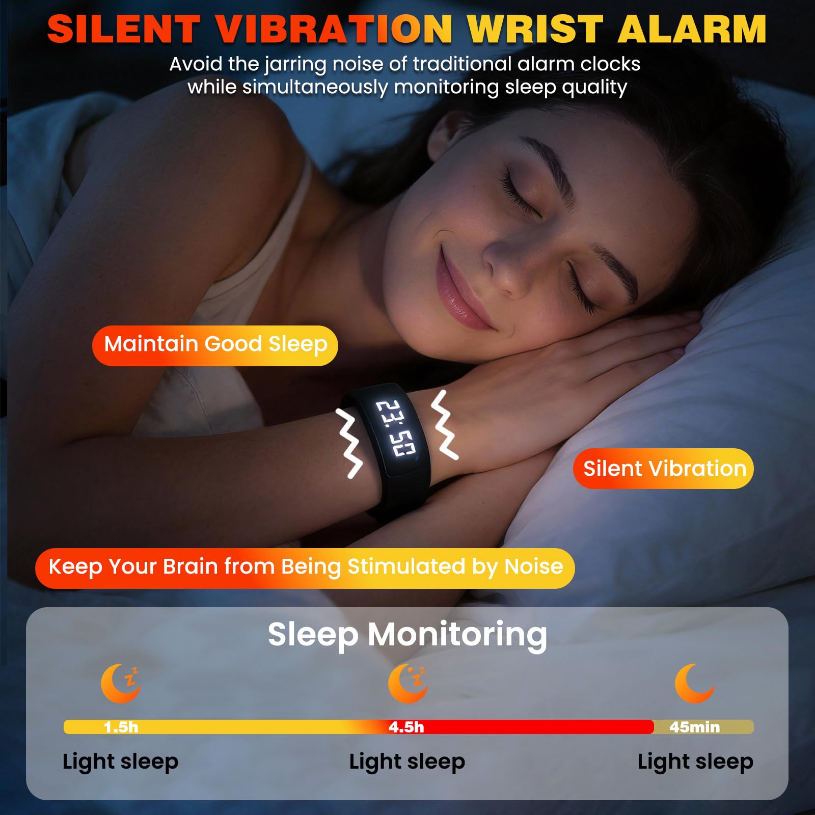 Reloj despertador eficaz para personas que duermen profundamente, reloj extremadamente vibrante, para personas sordas, vibración, vibración, sueño pesado, pulsera silenciosa que no despertará a tu