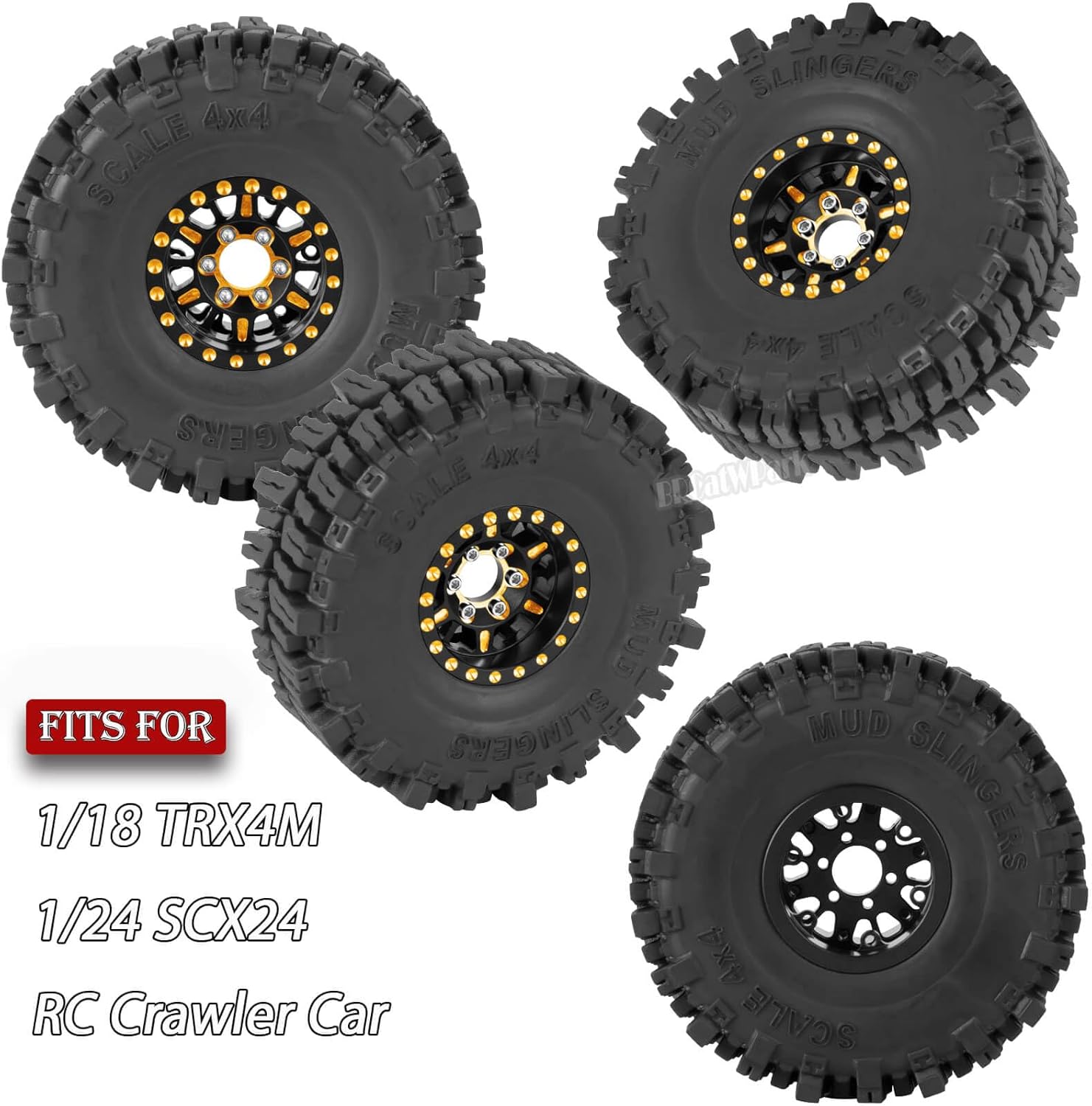 Brass 1.0 Beadlock Wheels Tires for RC Crawler Car 1/18 TRX4M,1/24 SCX24,RC Brass 1.0 in Truck Tires,7mm Hex Wheels Rims and Rubber Tires w/Sponge,4pcs