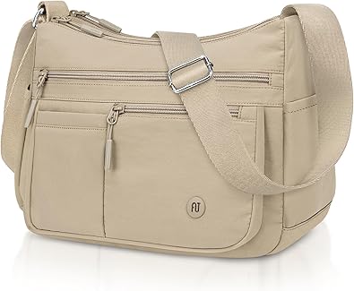 BKNOOU Nylon Crossbody Bags for Women Medium Lightweight Ladies Travel Purse Multi Pocket Pocketbooks Shoulder Handbag