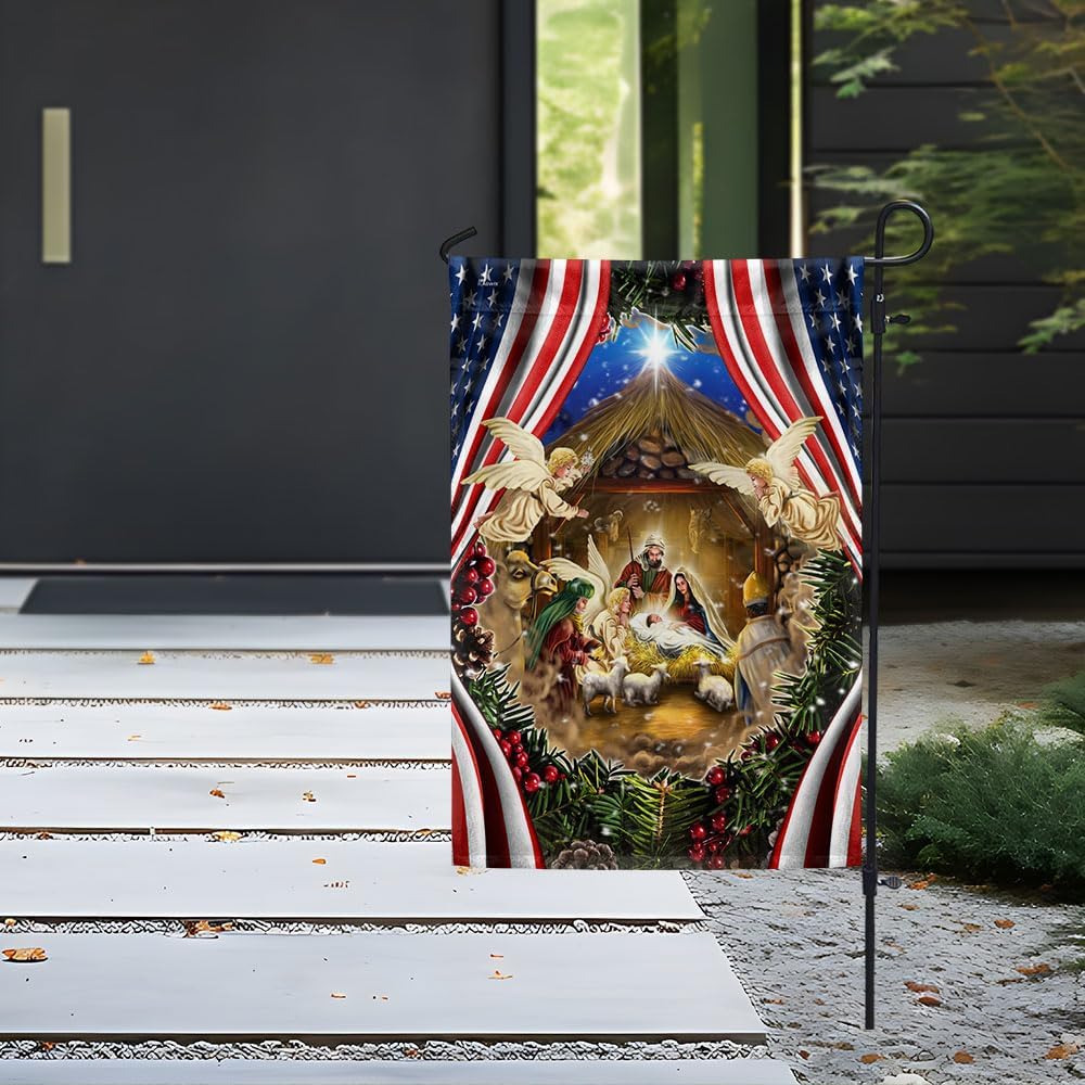 FLAGWIX American Flag - Nativity of Jesus Christmas Flag, Patriotic USA Flag, Double Sided Premium Polyester Garden Flag (11.5" x 17.5") - Decorative Indoor Outdoor