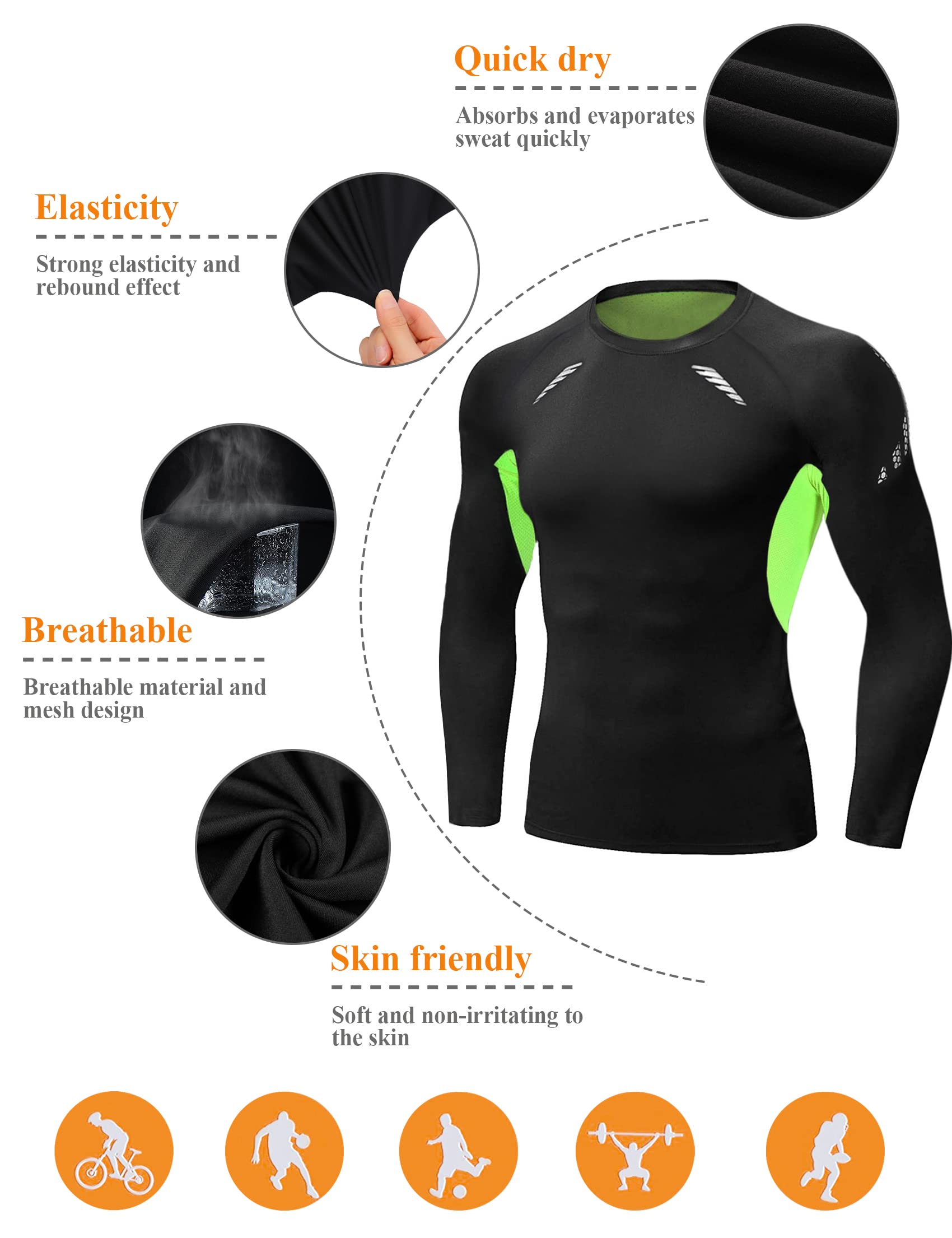 Terecey Maglia a Compressione Uomo Manica Lunga Maglia Termica Uomo Ad Asciugatura Rapida Maglie Tecnica Traspirante Maglie Sportiva Palestra T-Shirt M-3XL