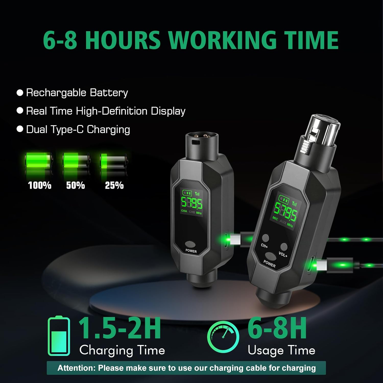 Wireless XLR Transmitter and Receiver UHF wireless microphone adapter for 164ft Range 8-Hours Battery wireless mic adapter for Condenser, Dynamic Mics, Mixer,PA System - Image 5