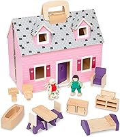 Melissa & Doug Fold & Go Wooden Dollhouse - Portable Play Set with Dolls & Furniture for Kids Ages 3-6