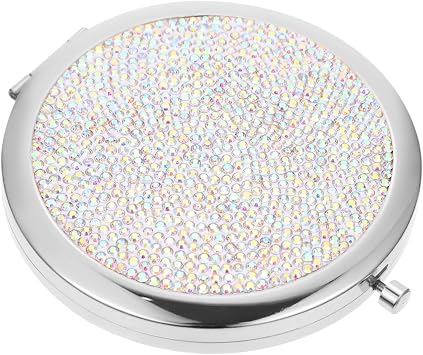 Diamond-Encrusted Portable Mirror Double-Side Hand Held Makeup Vanity Travel Mirror